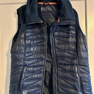 Michael Kors Navy Puffer Vest with Orange Trim